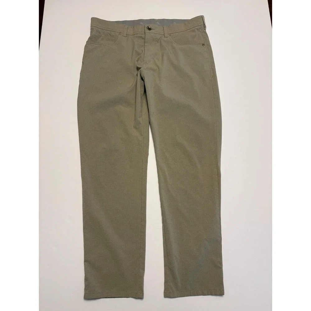 Tommy Bahama Boracay Pant Men 35x30 Khaki Textured Stretch Straight Leg 5-Pocket